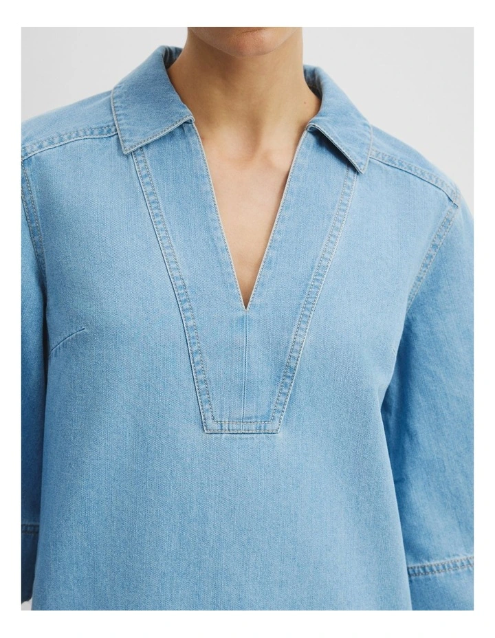 Chambray Popover Dress in Light Wash image 2
