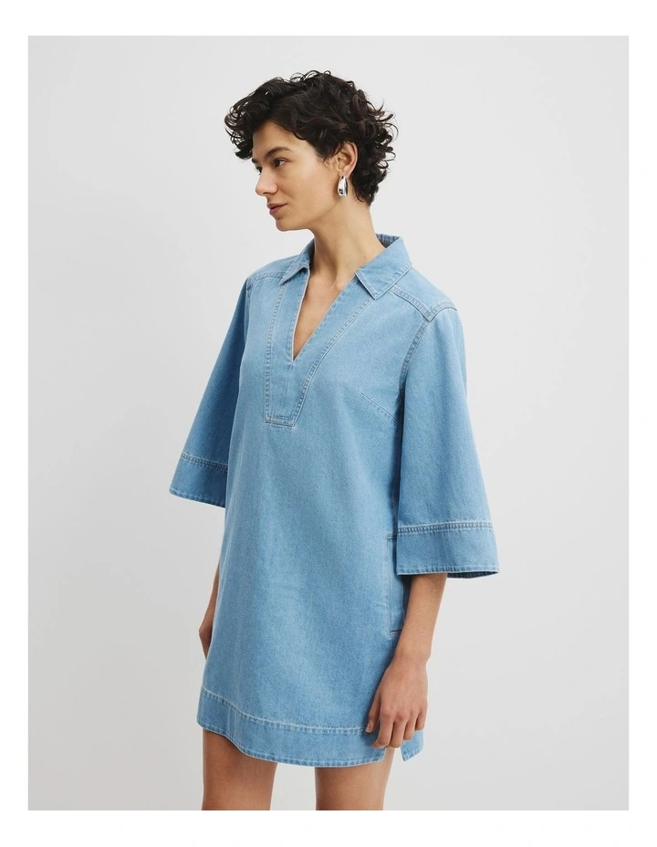 Chambray Popover Dress in Light Wash image 3