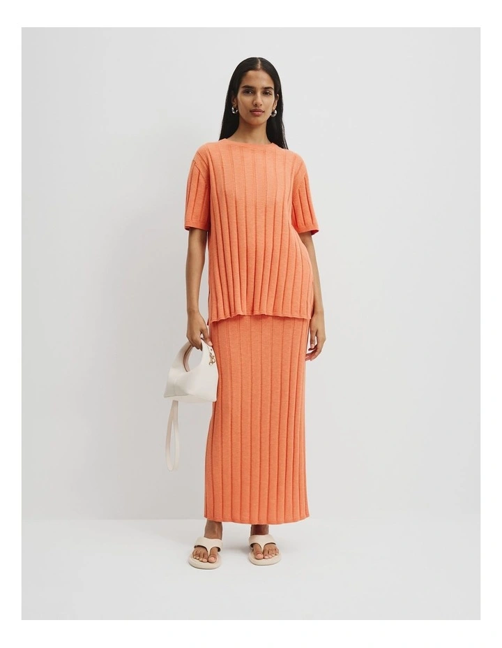 Organically Grown Cotton Linen Short Sleeve Knit T-shirt in Melon image 1