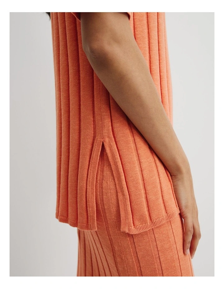 Organically Grown Cotton Linen Short Sleeve Knit T-shirt in Melon image 2