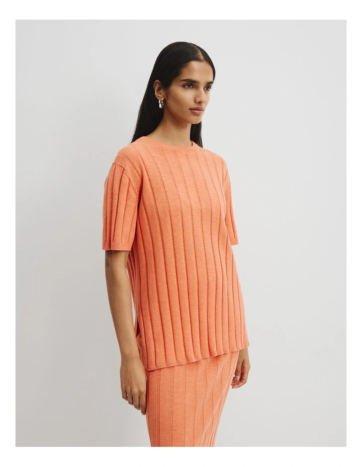 Organically Grown Cotton Linen Short Sleeve Knit T-shirt in Melon image 3