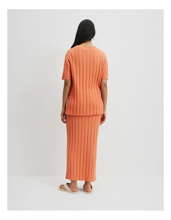 Organically Grown Cotton Linen Short Sleeve Knit T-shirt in Melon image 4