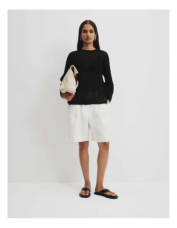 Organically Grown Cotton Long Sleeve Crochet Knit in Black image 3