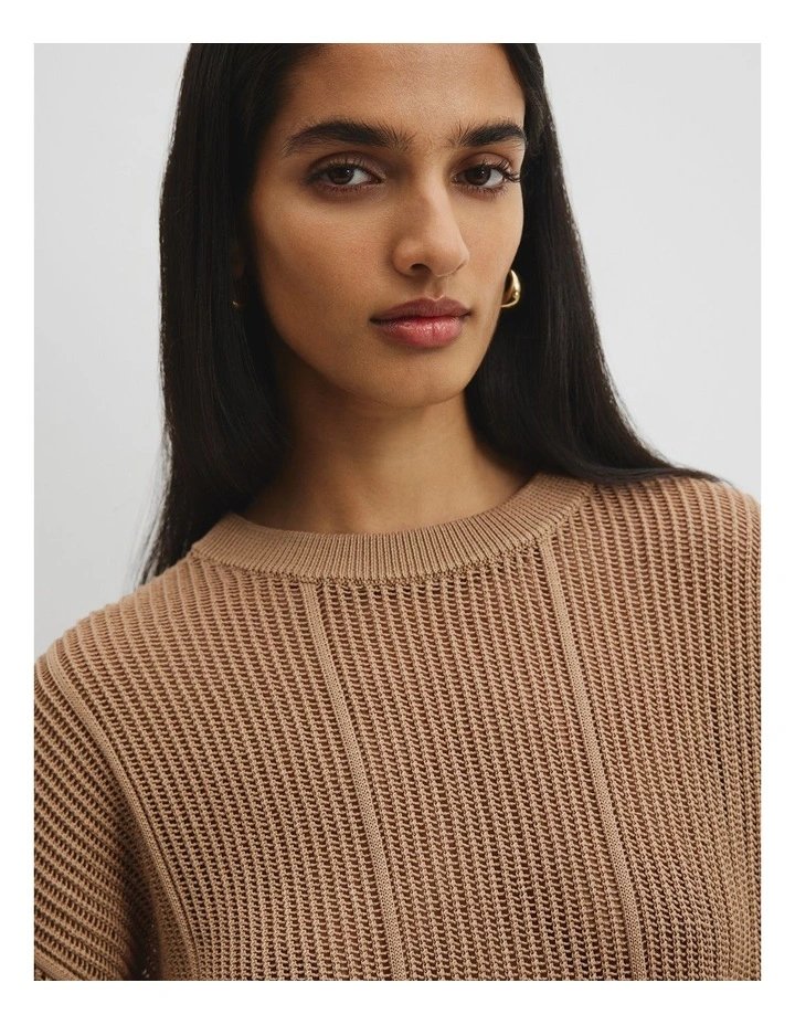 Organically Grown Cotton Long Sleeve Crochet Knit in Chai image 2