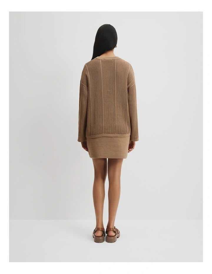 Organically Grown Cotton Long Sleeve Crochet Knit in Chai image 4