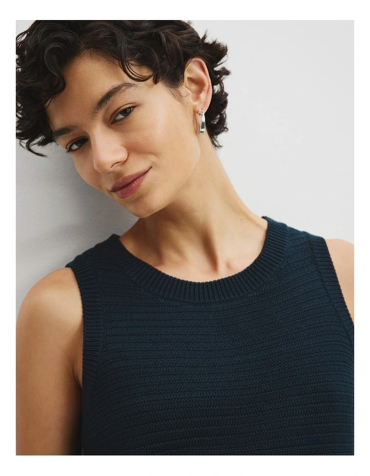 Organically Grown Cotton Crochet Knit Tank in Navy image 1
