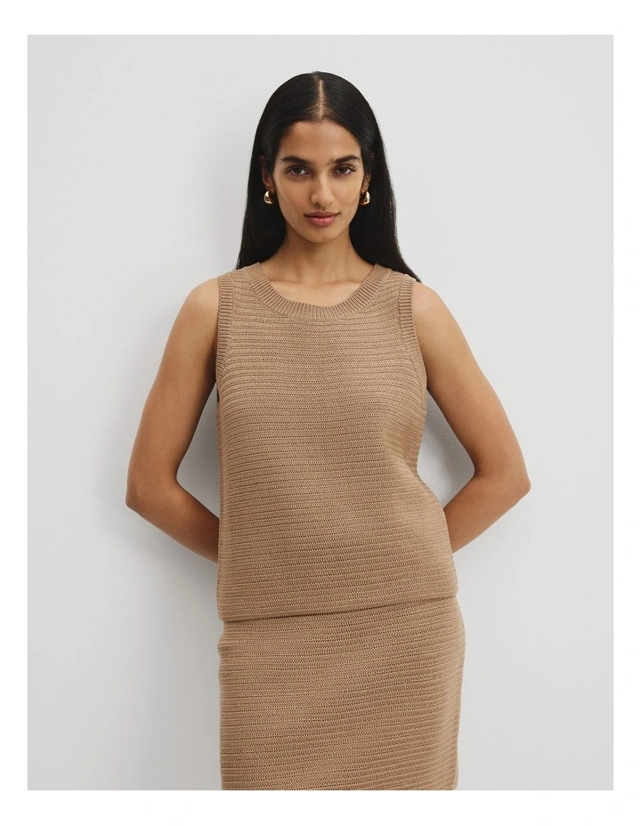 Organically Grown Cotton Crochet Knit Tank in Chai image 1