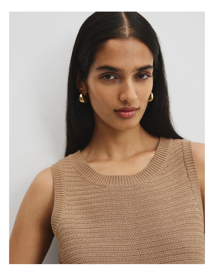 Organically Grown Cotton Crochet Knit Tank in Chai image 3