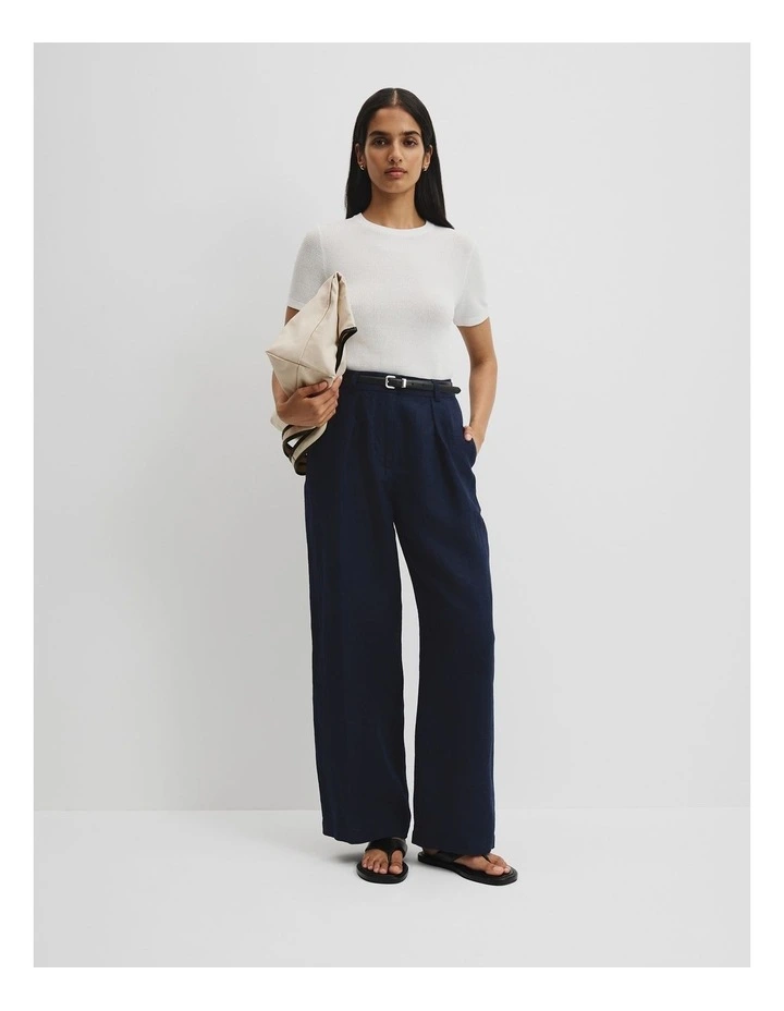 Organically Grown Linen Tuck Front Pant in Navy image 1