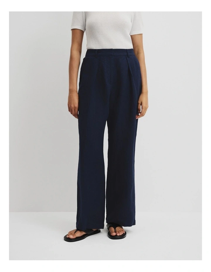 Organically Grown Linen Tuck Front Pant in Navy image 2