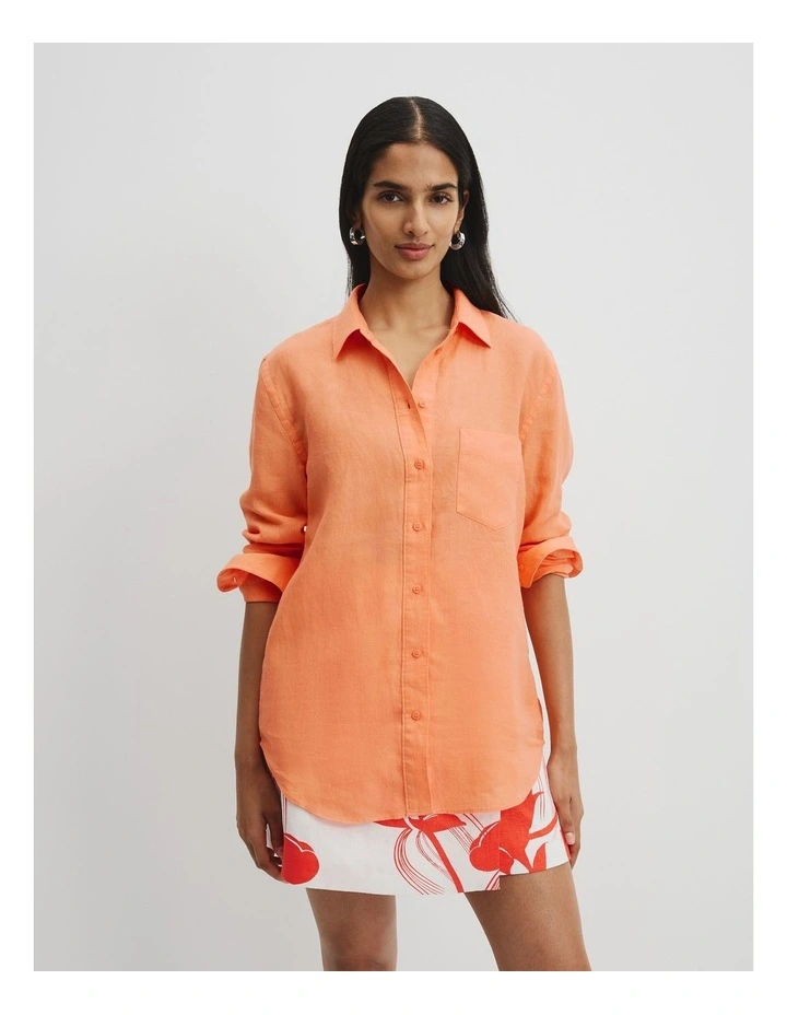 Organically Grown Linen Shirt in Melon image 1