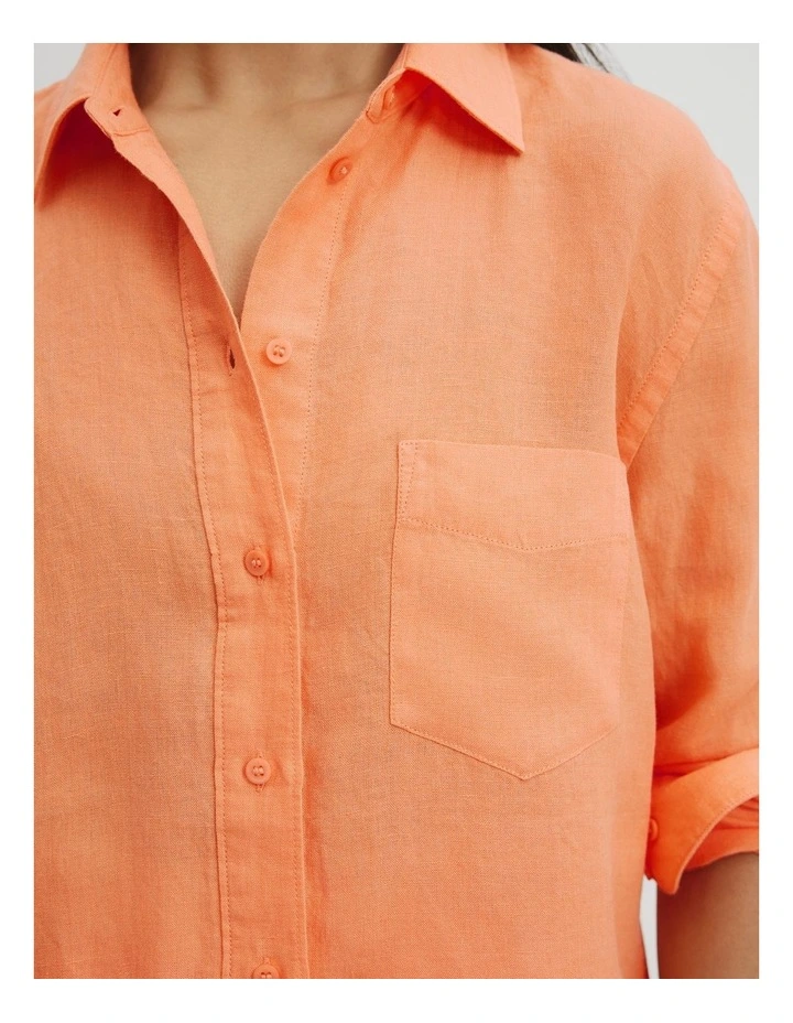 Organically Grown Linen Shirt in Melon image 2