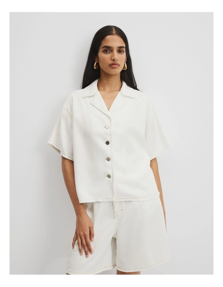 Soft Denim Short Sleeve Shirt in White image 1