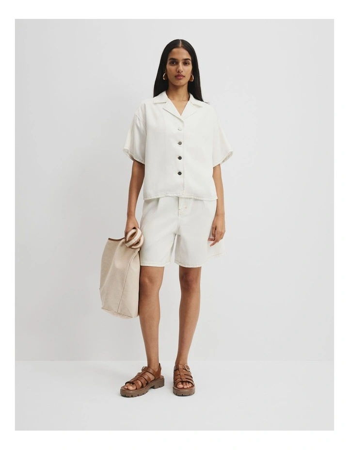 Soft Denim Short Sleeve Shirt in White image 2