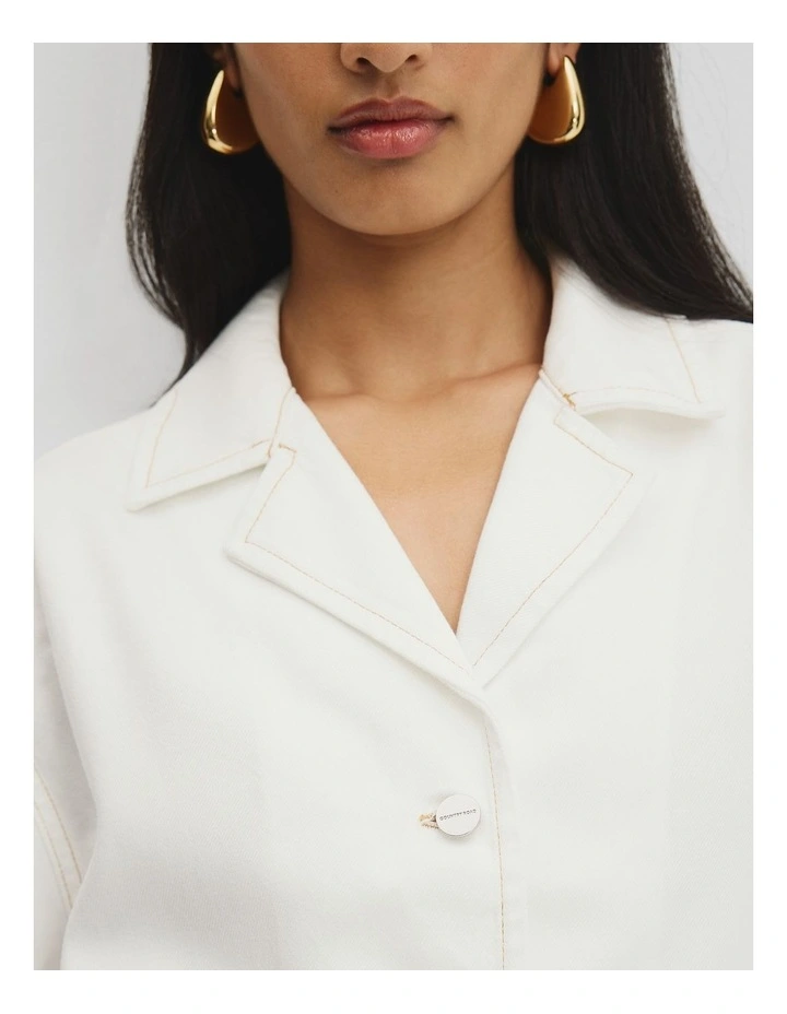 Soft Denim Short Sleeve Shirt in White image 3