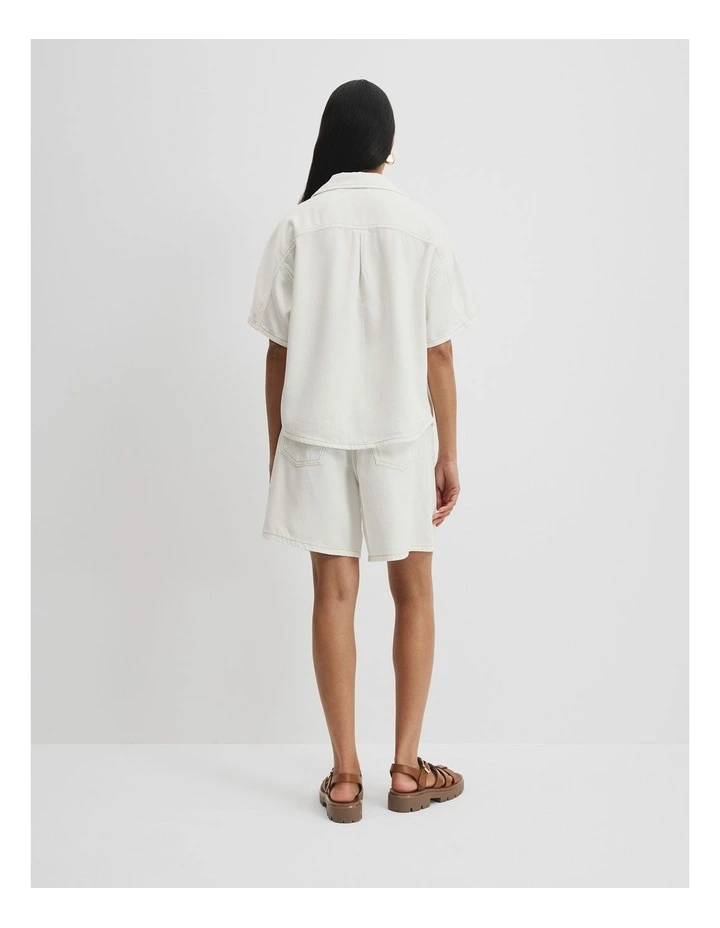 Soft Denim Short Sleeve Shirt in White image 4