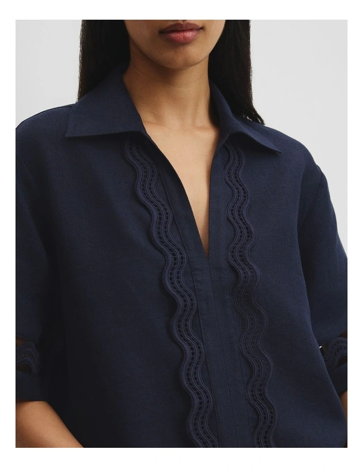 Linen Scallop Trim Popover in Navy image 3