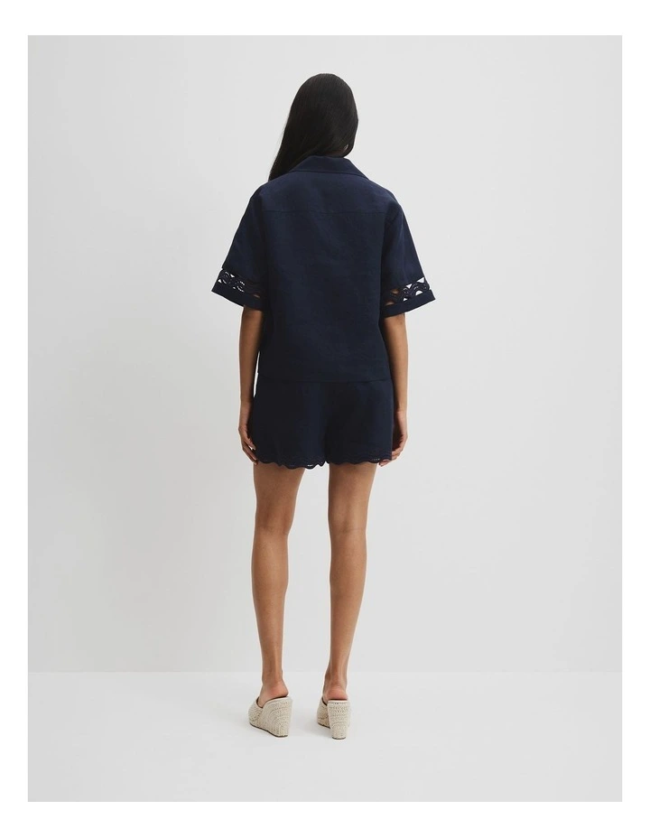 Linen Scallop Trim Popover in Navy image 4