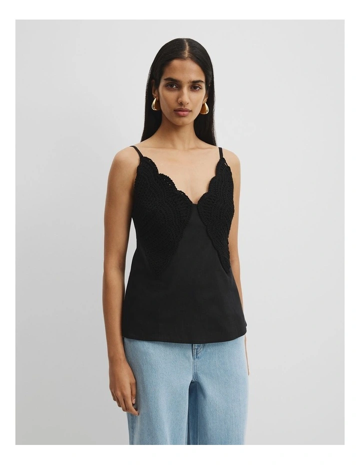 Crochet Trim Cami Top in Black image 3