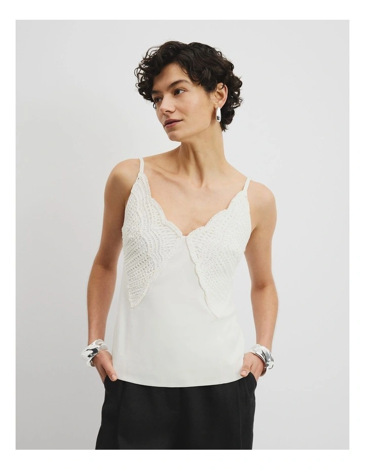 Crochet Trim Cami Top in Antique White image 1