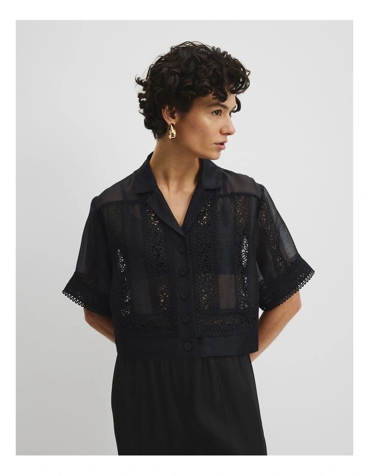 Crochet Applique Shirt in Black image 1