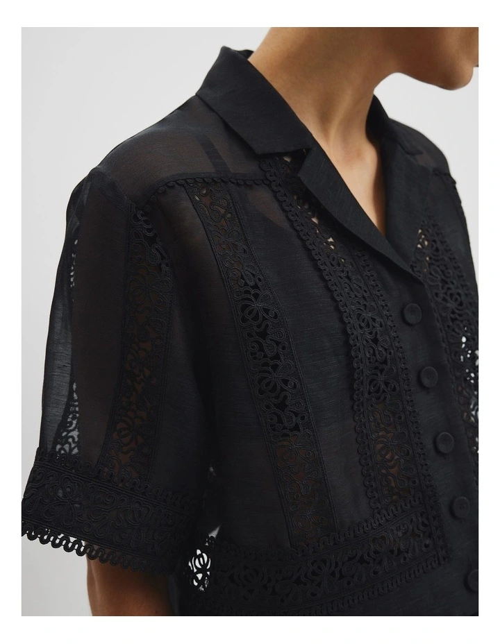 Crochet Applique Shirt in Black image 3