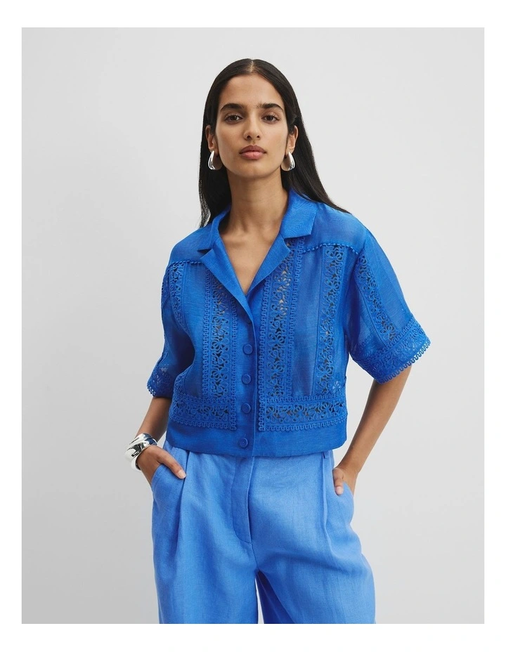 Crochet Applique Shirt in Marine image 1