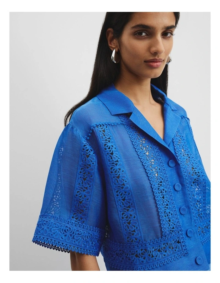 Crochet Applique Shirt in Marine image 3