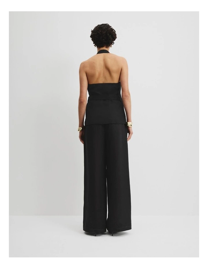 Organically Grown Linen Halter Wrap Top in Black image 4
