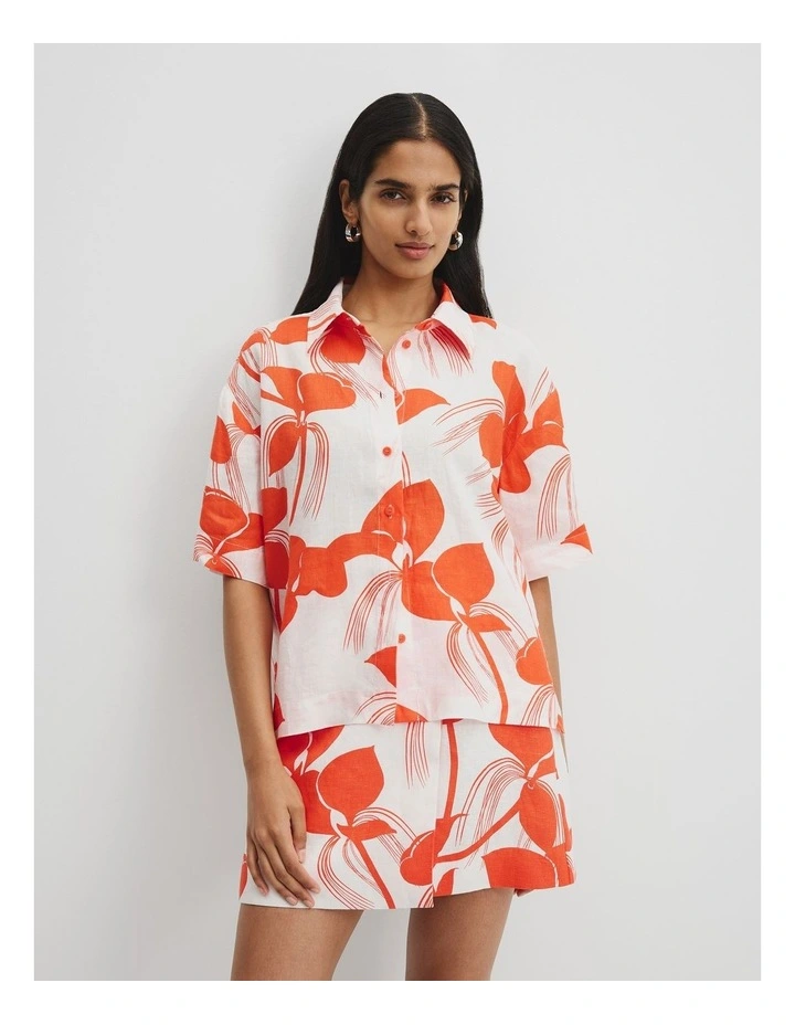 Organically Grown Linen Short Sleeve Shirt in Light Botanical Oran image 1