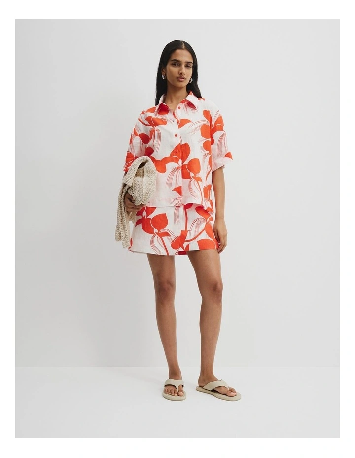Organically Grown Linen Short Sleeve Shirt in Light Botanical Oran image 3