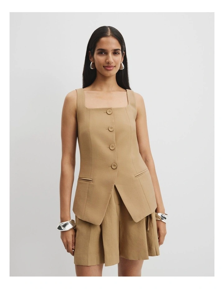 Button Detail Vest Top in Chai image 1