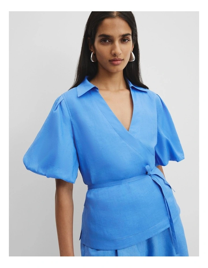 Wrap Ramie Blouse in Arctic Blue image 1