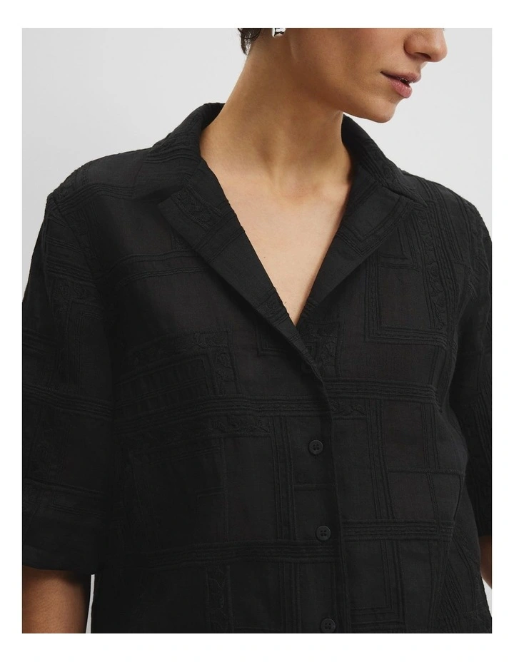 Embroidered Short Sleeve Shirt in Black image 3