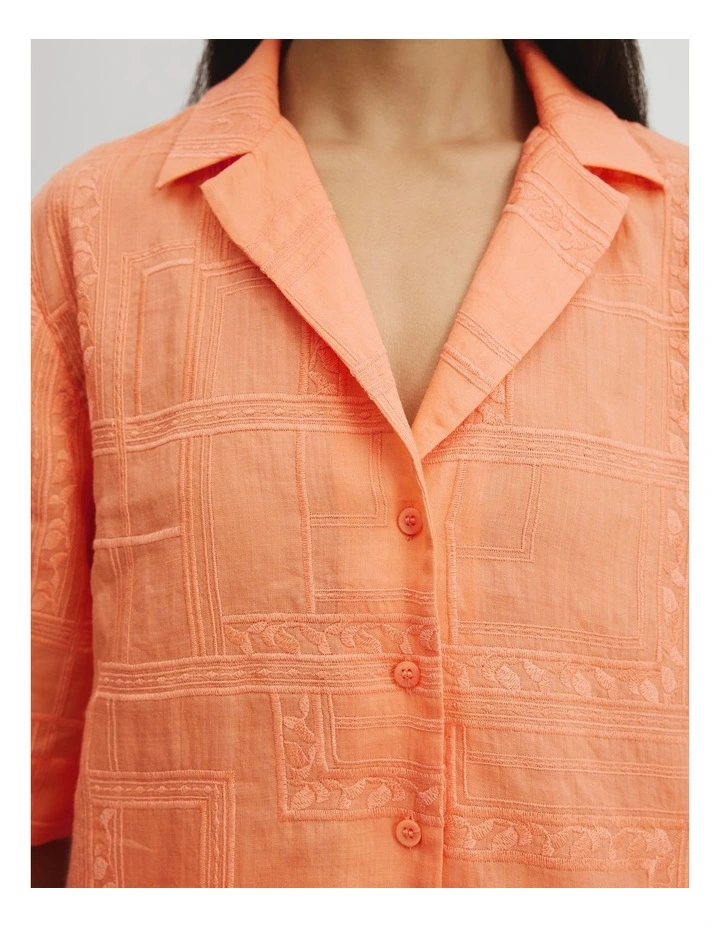 Embroidered Short Sleeve Shirt in Melon image 2