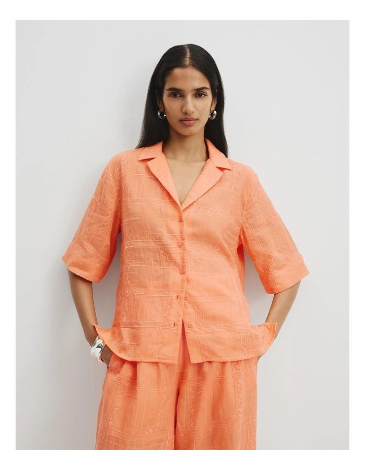Embroidered Short Sleeve Shirt in Melon image 3