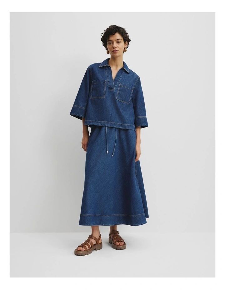 Chambray Short Sleeve Popover in Washed Indigo image 3