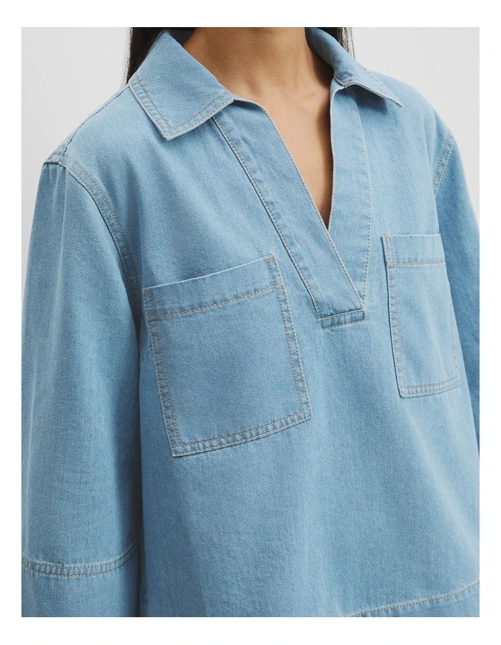 Chambray Short Sleeve Popover in Light Wash image 3