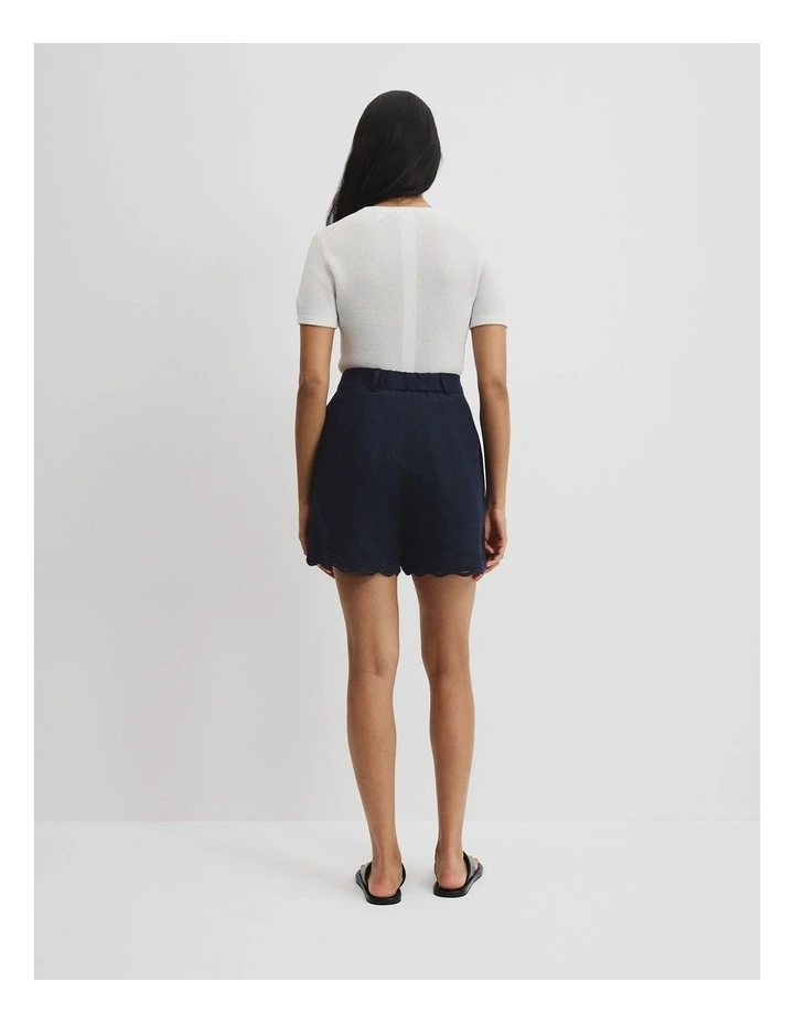 Organically Grown Linen Scallop Trim Short in Navy image 4