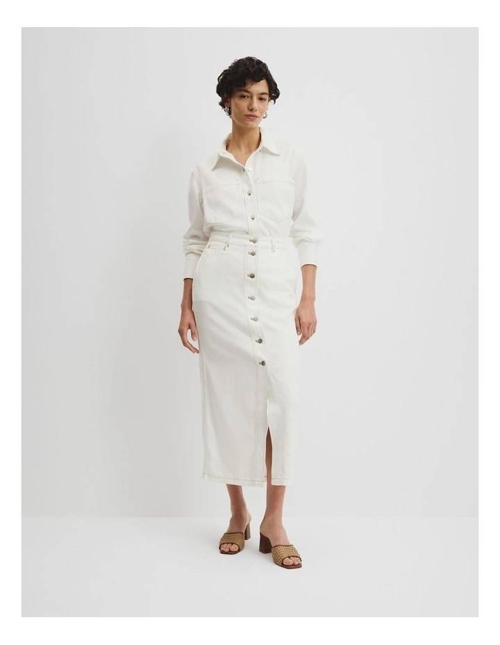 Soft Denim Maxi Skirt in White image 1