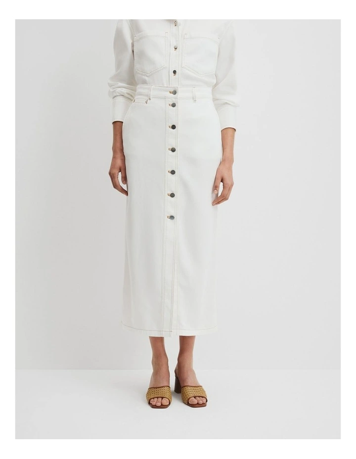 Soft Denim Maxi Skirt in White image 2