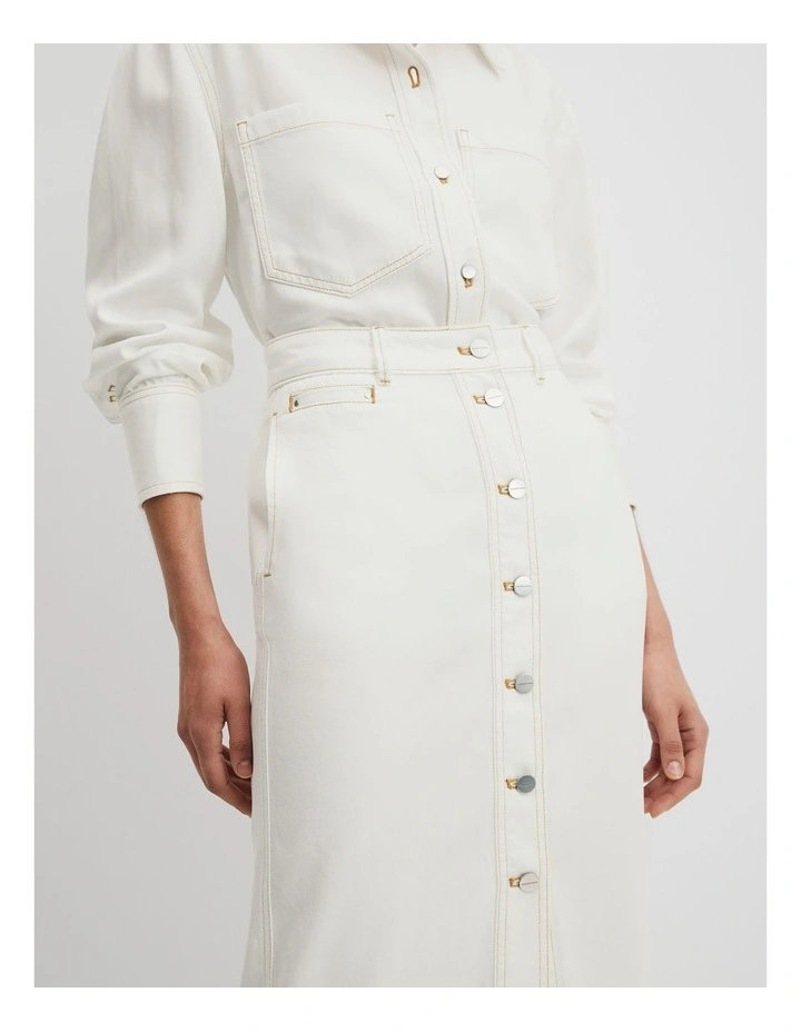 Soft Denim Maxi Skirt in White image 3