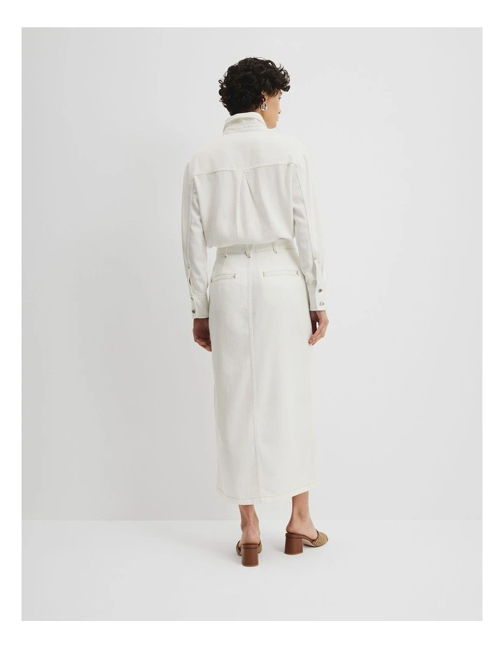Soft Denim Maxi Skirt in White image 4
