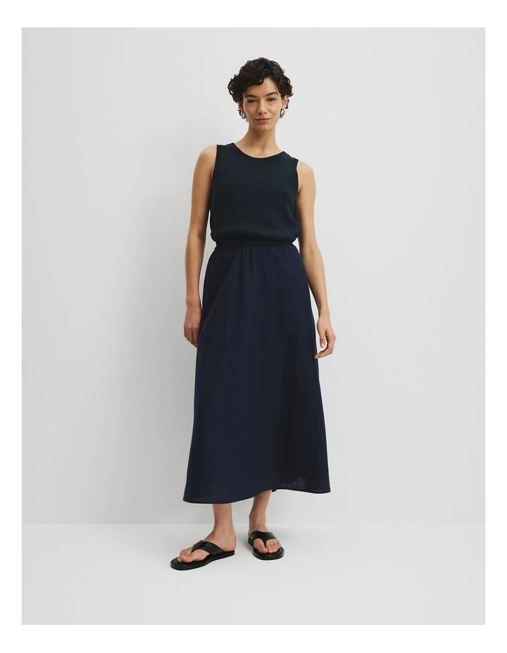 Organically Grown Linen Pull-on Skirt in Navy image 1