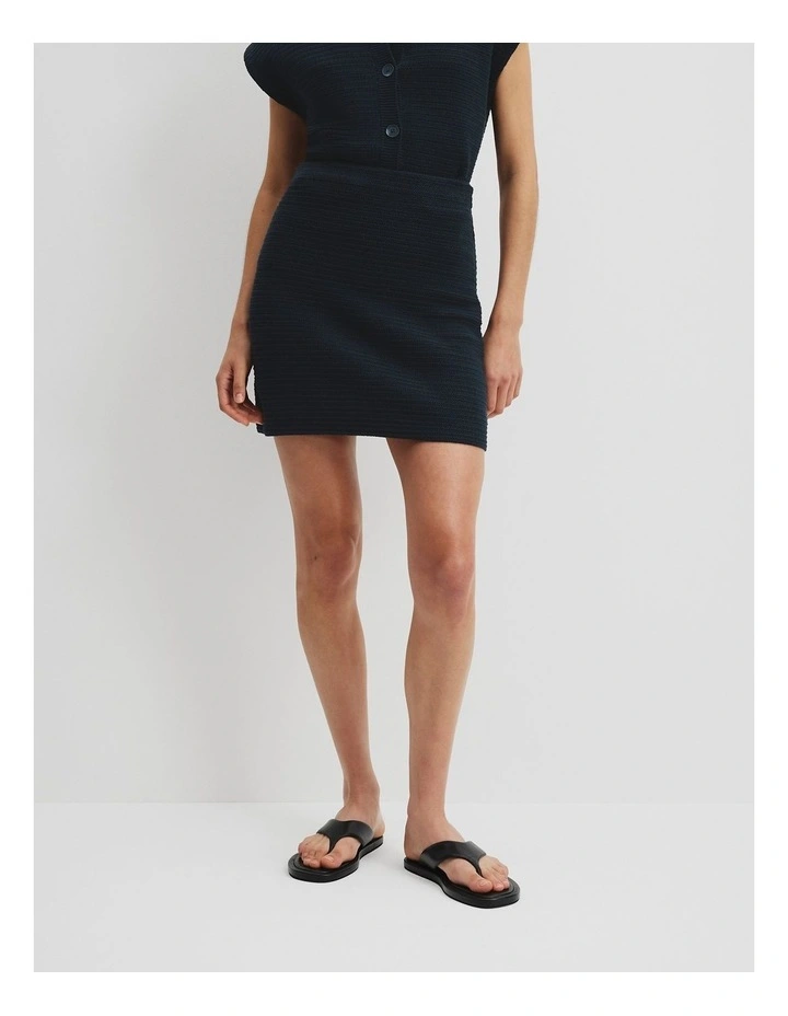 Organically Grown Cotton Crochet Mini Knit Skirt in Navy image 2