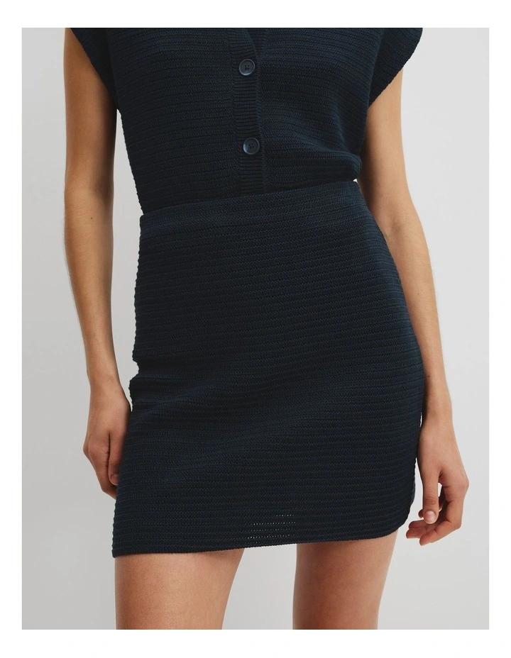 Organically Grown Cotton Crochet Mini Knit Skirt in Navy image 3