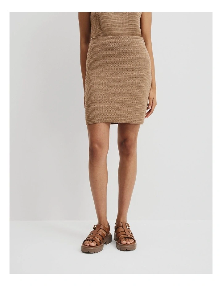 Organically Grown Cotton Crochet Mini Knit Skirt in Chai image 2