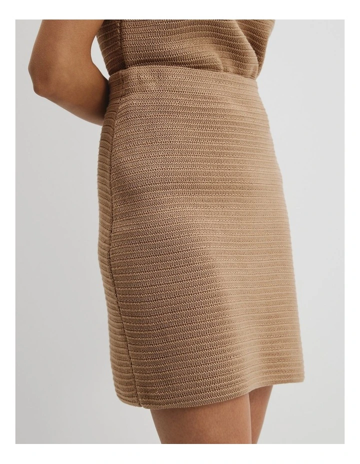 Organically Grown Cotton Crochet Mini Knit Skirt in Chai image 3