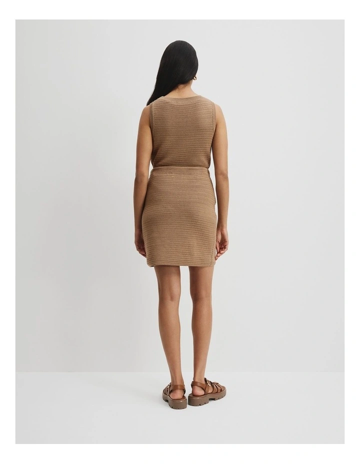 Organically Grown Cotton Crochet Mini Knit Skirt in Chai image 4