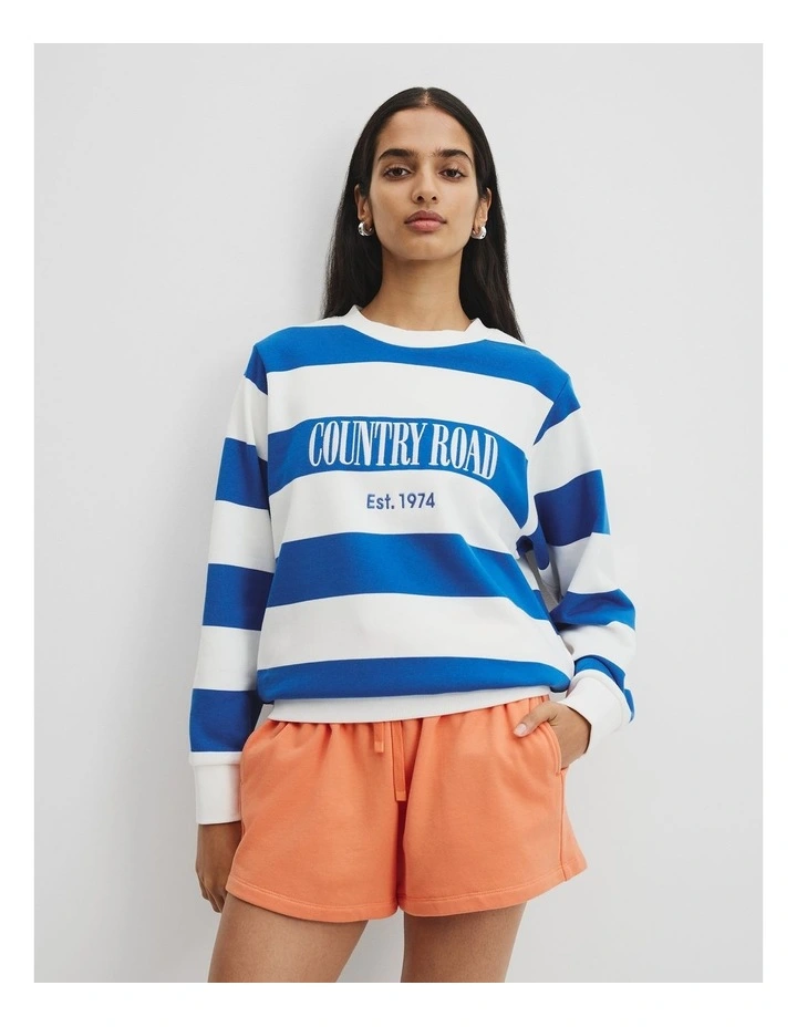 Australian Cotton Stripe Heritage Sweat in Marine Stripe image 1